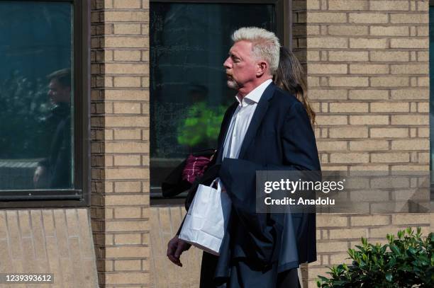 Former tennis star Boris Becker returns to the Southwark Crown Court after having a lunch break on the first day of his trial over allegedly...