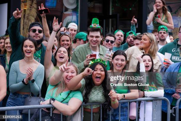 Crowds during the Bostons St. Patricks Day Parade in South Boston on March 20, 2022. The parade returned after two years of being cancelled due to...