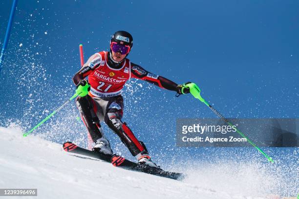 Alexander Steen Olsen of Team Norway in action during the Audi FIS Alpine Ski World Cup Women's Slalom on March 19, 2022 in Courchevel, France.