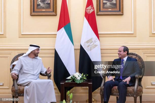 Egyptian President Abdel Fattah Al-Sisi meets Abu Dhabi Crown Prince Mohamed bin Zayed Al Nahyan in Sharm el-Sheikh, Egypt on March 21, 2022.