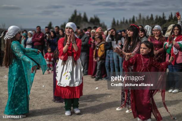 March 2022, Syria, Aleppo: Syrian Kurds celebrate the Kurdish New Year 'Newroz' in the city of Afrin. Photo: Anas Alkharboutli/dpa
