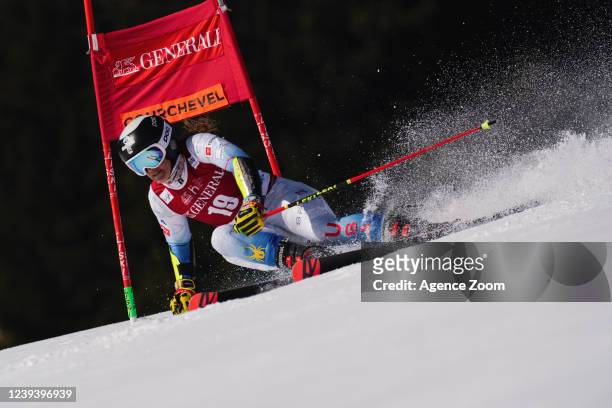 Paula Moltzan of Team United States in action during the Audi FIS Alpine Ski World Cup Women's Giant Slalom on March 20, 2022 in Courchevel, France.