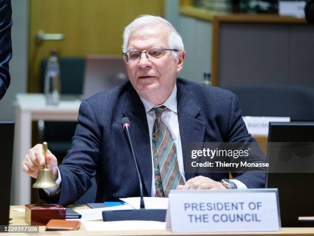Commissioner for Foreign Affairs and Security Policy - Vice President Josep Borrell calls his colleagues prior an EU Foreign Affairs and defence...