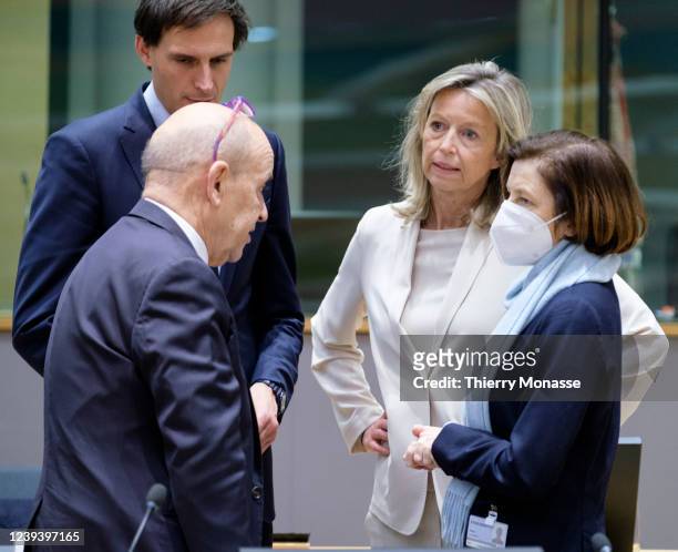 Dutch Minister of Foreign affairs Wopke Bastiaan Hoekstra talks with the French Minister of Europe and Foreign Affairs Jean-Yves Le Drian, the Dutch...