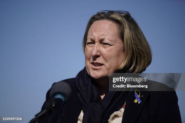 Anne-Marie Trevelyan, U.K. International development secretary, speaks during a news conference on the sidelines of the Dialogue on the Future of...