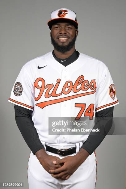 Felix Bautista of the Baltimore Orioles poses for a photo during the Baltimore Orioles Photo Day at Ed Smith Stadium on Thursday, March 17, 2022 in...