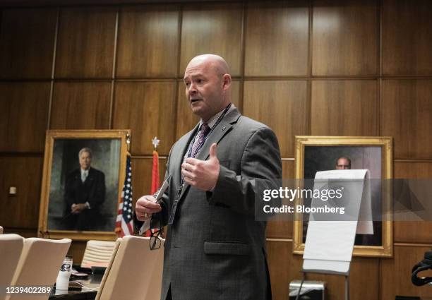 Sean O'Brien incoming Teamsters president speaks during an interview at the Teamsters headquarters in Washington, D.C,, U.S., on Thursday, March 17,...