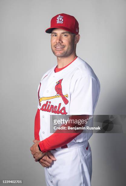 Skip Schumaker of the St. Louis Cardinals poses during Photo Day at Roger Dean Stadium on March 19, 2022 in Jupiter, Florida.