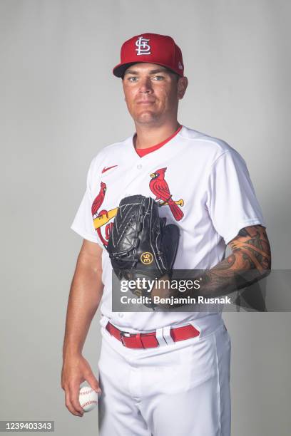 Aaron Brooks of the St. Louis Cardinals poses during Photo Day at Roger Dean Stadium on March 19, 2022 in Jupiter, Florida.