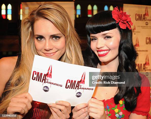 Singers/Songwriters JaneDear Girls L/R; Danelle Leverett and Susie Brown help announce The 2011 CMA Awards nominations held at the Ryman Auditorium...