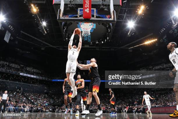 Blake Griffin of the Brooklyn Nets dunks the ball during the game against the Utah Jazz on March 21, 2022 at Barclays Center in Brooklyn, New York....