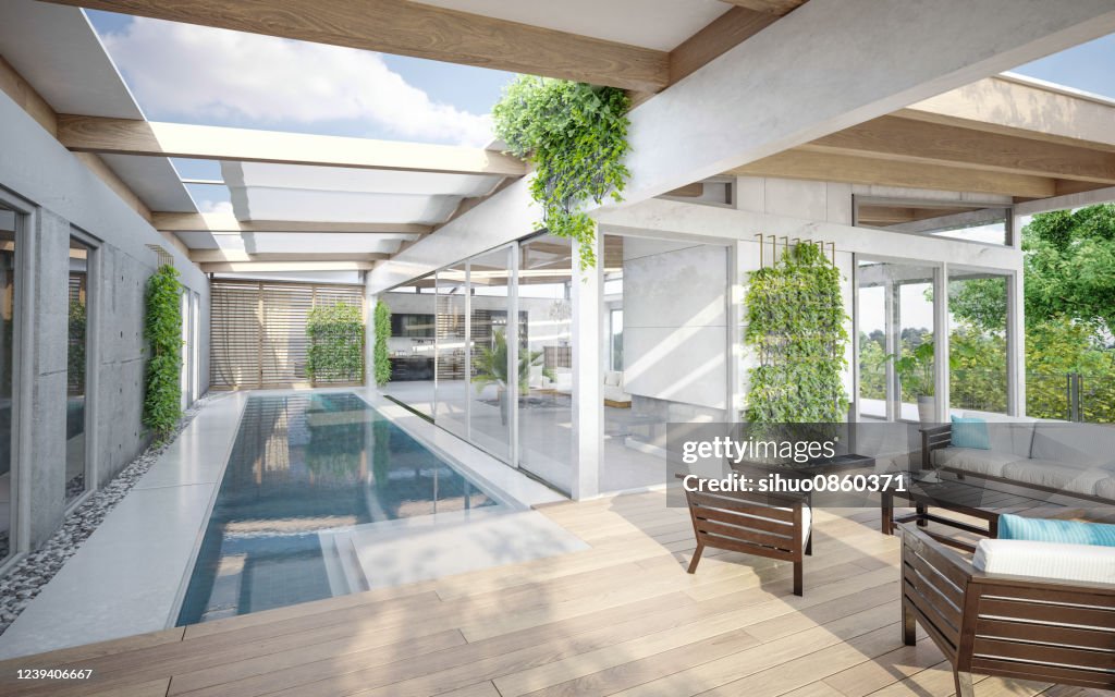 Swimming Pool House Building Exterior And Interior Design High-Res ...