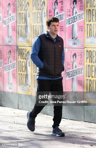 Jesse Eisenberg is seen filming on the set of "Fleishman is in Trouble" on March 21, 2022 in New York City.