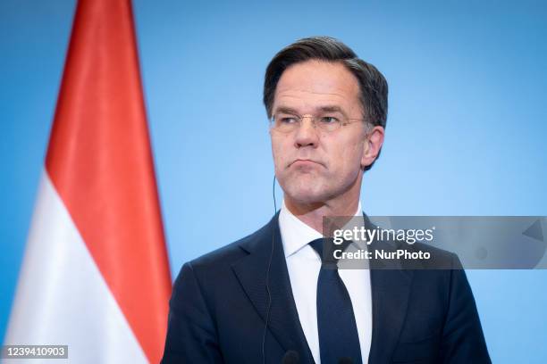 Dutch Prime Minister Mark Rutte joint press conference with Polish Prime Minister Mateusz Morawiecki at the Chancellery in Warsaw, Poland, on March...