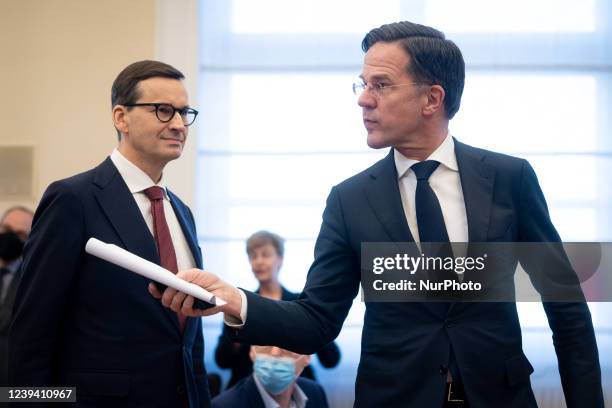 Dutch Prime Minister Mark Rutte meets Polish Prime Minister Mateusz Morawiecki at the Chancellery in Warsaw, Poland, on March 21, 2022.