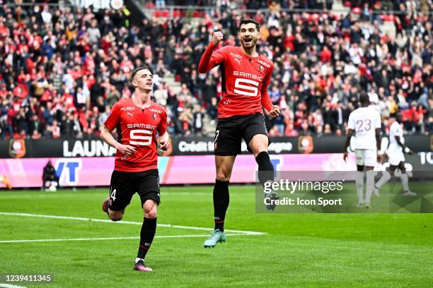 Martin TERRIER - 14 Benjamin BOURIGEAUD during the Ligue 1 Uber Eats match between Rennes and Metz at Roazhon Park on March 20, 2022 in Rennes,...