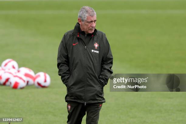 Portugal's head coach Fernando Santos attends a training session at Cidade do Futebol training camp in Oeiras, Portugal, on March 22 ahead of the...