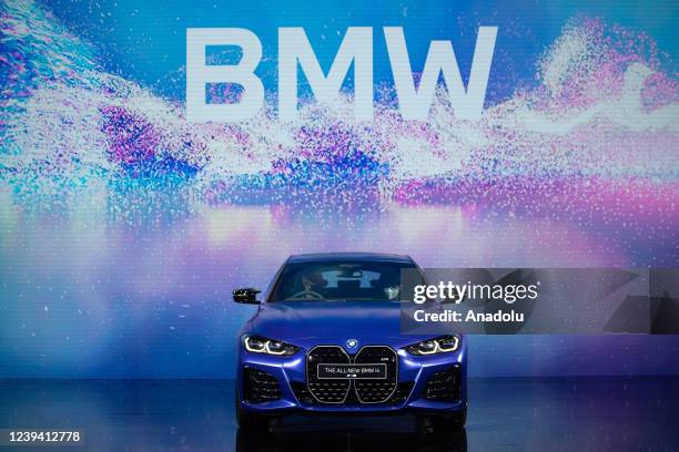 I4 new model at the BMW stand during the 43rd Bangkok International Motor Show 2022 at IMPACT for the Press Tour in Bangkok, Thailand on March 22,...