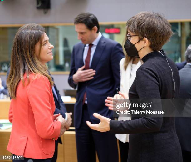 Hungarian Minister for justice Judit Varga talks with the Dutch Minister of Foreign affairs Wopke Bastiaan Hoekstra, the Belgium Deputy Prime...