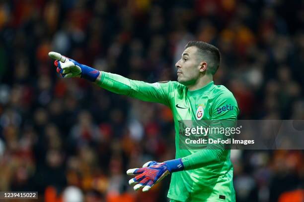 Inaki Pena of Galatasaray gestures during the UEFA Europa League Round of 16 Leg Two match between Galatasaray and FC Barcelona at Turk Telekom Arena...