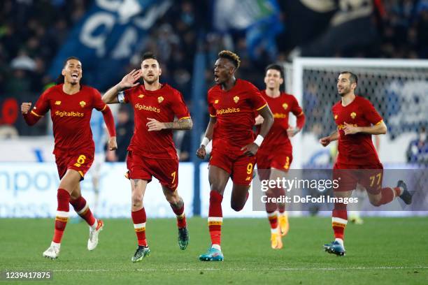 Lorenzo Pellegrini of AS Roma, Chris Smalling of AS Roma, Tammy Abraham of AS Roma, Roger Ibanez of AS Roma and Henrikh Mkhitaryan of AS Roma...