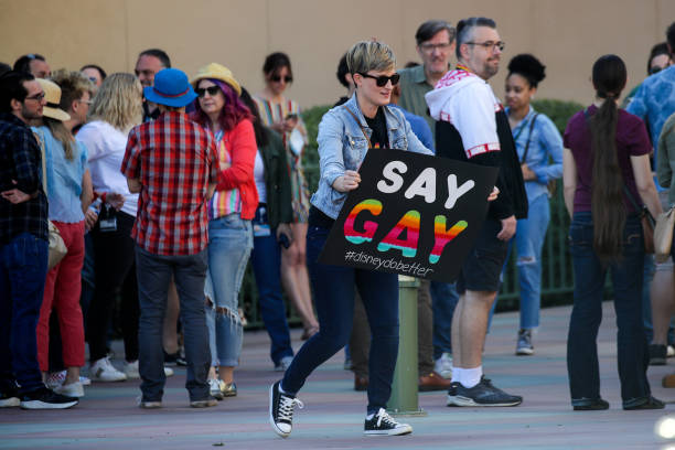 Employees protesting CEO Bob Chapek's handling of the staff controversy over Florida's "Don't Say Gay" bill, aka the "Parental Rights in Education"...