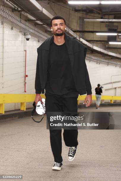 Timothe Luwawu-Cabarrot of the Atlanta Hawks arrives to the arena before the game /against the New York Knicks on March 22, 2022 at Madison Square...