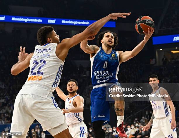 Shane Larkin of Anadolu Efes Istanbul and Walter Tavares of Real Madrid in action during the Turkish Airlines EuroLeague Regular Season Round 31...