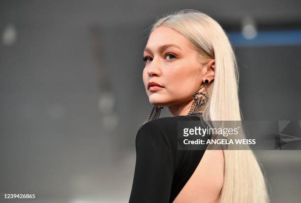 Model Gigi Hadid walks the runway at the Ralph Lauren Fall 2022 Collection show at the Museum of Modern Art on March 22, 2022 in New York City.