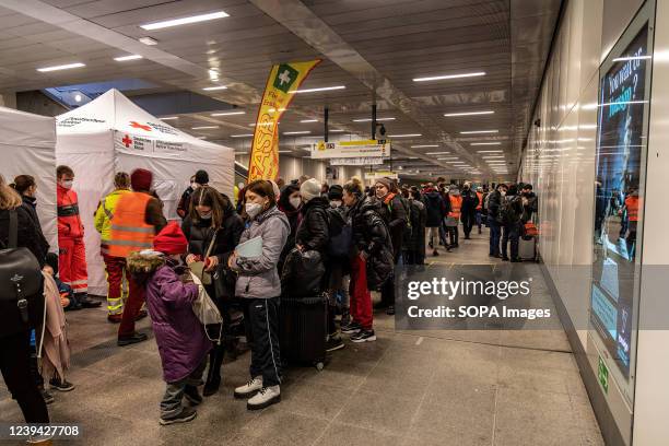 Ukrainian refugees waiting for registration at the Berlin Central Station after arriving from Ukraine via Poland. Since the war began, more than 3...