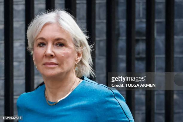 Britain's Culture Secretary Nadine Dorries arrives to attend the weekly Cabinet meeting at 10 Downing Street, in London, on March 23, 2022.