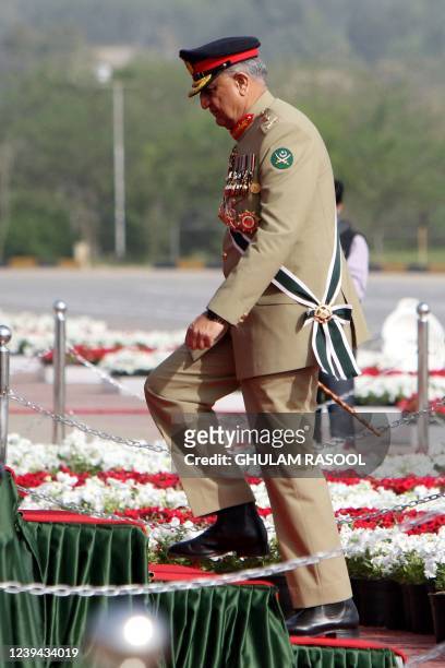 Pakistan's Army Chief General Qamar Javed Bajwa arrives to attend the Pakistan Day parade in Islamabad on March 23, 2022.