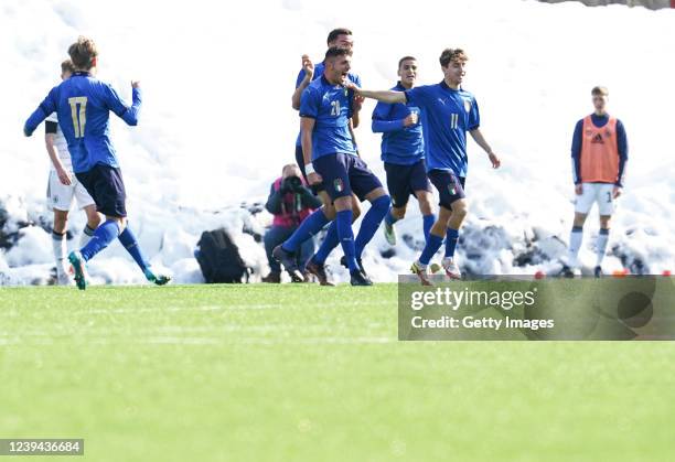 Marco Nasti celebrates the equaliser 1-1 during the UEFA Under19 European Championship Qualifier match between Germany U19 and Italy U19 at Myyrmäki...