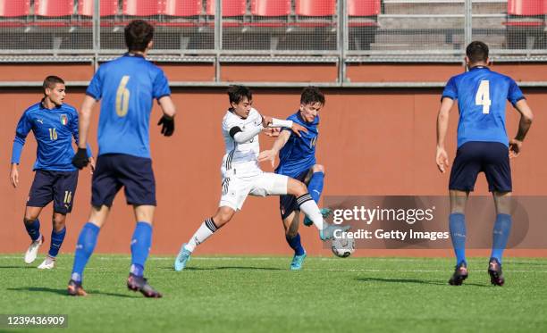 Jens Castrop and Giovanni Fabbian during the UEFA Under19 European Championship Qualifier match between Germany U19 and Italy U19 at Myyrmäki Stadium...