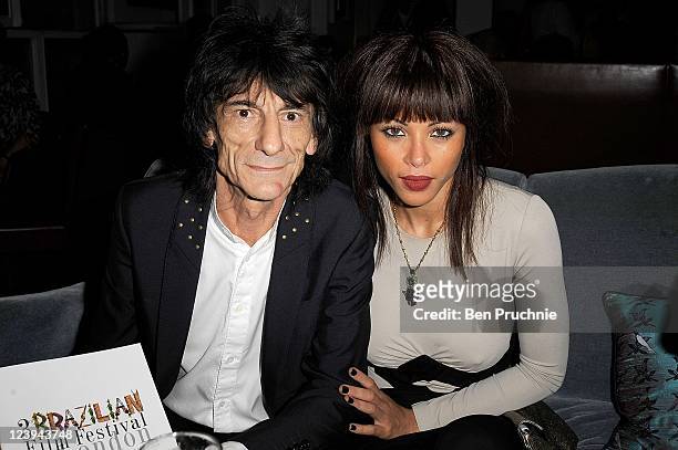 Ronnie Wood and Ana Araujo attend the gala opening night of London Brazilian Film Festival at BAFTA on September 6, 2011 in London, England.