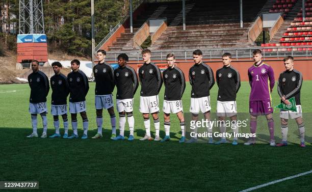 Team Germany during the UEFA Under19 European Championship Qualifier match between Germany U19 and Italy U19 at Myyrmäki Stadium on March 23, 2022 in...