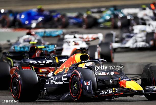 Max Verstappen with the Oracle Red Bull Racing RB18 Honda on track during the Bahrain F1 Grand Prix at the Bahrain International Circuit on March 20,...