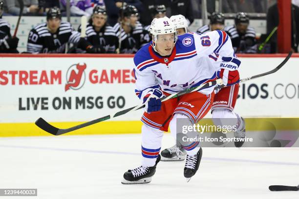 New York Rangers defenseman Justin Braun skates during the second period of the National Hockey League game between the New Jersey Devils and the New...