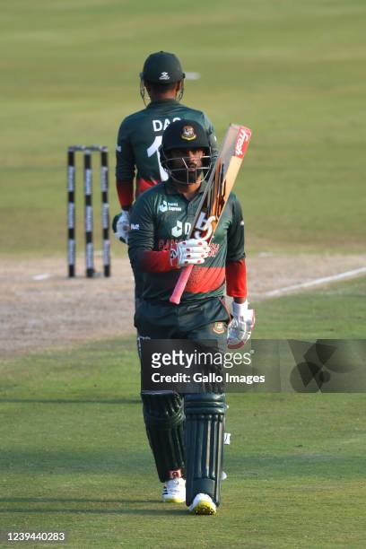 Tamim Iqbal of Bangladesh celebrates his 50 runs during the 3rd ICC CWCSL Betway ODI match between South Africa and Bangladesh at SuperSport Park on...