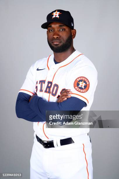 Yordan Alvarez of the Houston Astros poses for a photo during the Houston Astros Photo Day at The Ballpark of the Palm Beaches complex on Wednesday,...