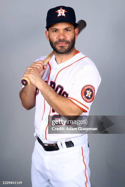 Jose Altuve of the Houston Astros poses for a photo during the Houston Astros Photo Day at The Ballpark of the Palm Beaches complex on Wednesday,...