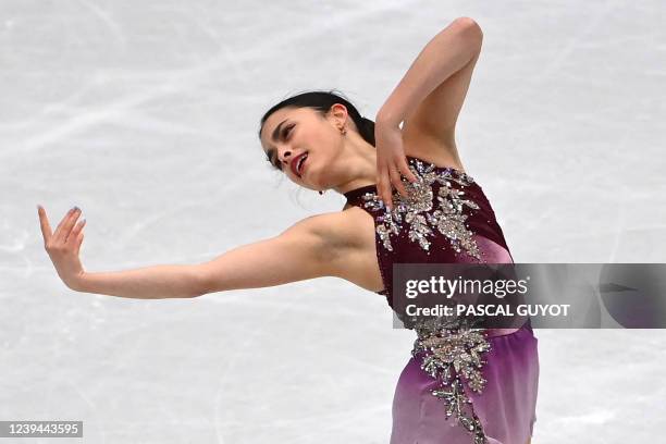 Canada's Madeline Schizas performs during the women's short program event at the ISU World Figure Skating Championships in Montpellier, southern...