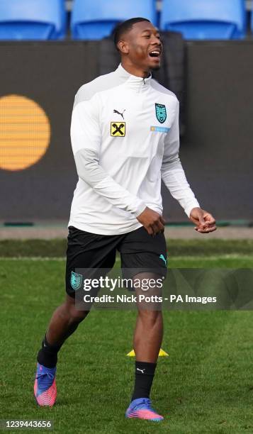 Austria's David Alaba during a training session at the Cardiff City Stadium. Picture date: Wednesday March 23, 2022.