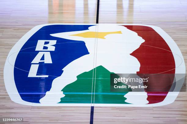 Close up of the Basketball Africa League logo on March 9, 2022 at the Dakar Arena. NOTE TO USER: User expressly acknowledges and agrees that, by...