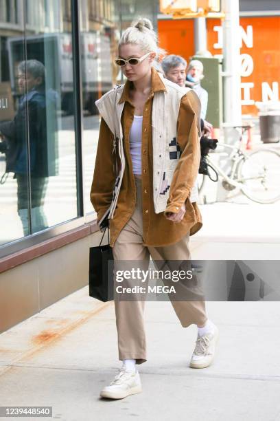 Gigi Hadid is seen out for a walk on March 22, 2022 in New York, New York.