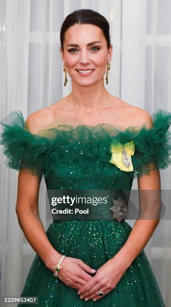 Catherine, Duchess of Cambridge attends a dinner hosted by the Governor General of Jamaica at King's House on March 23, 2022 in Kingston, Jamaica....