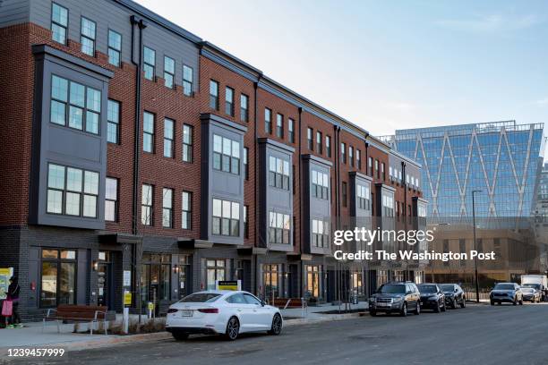 Row of Townhome at The Townhomes at Reston Station with the Baker and Anderson Models on the left on January 6, 2022 in Washington DC.