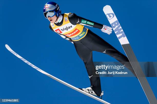 Ryoyu Kobayashi of Japan competes during the training at the FIS World Cup Ski Flying Men Planica at Letalnica on March 24, 2022 in Planica, Slovenia.
