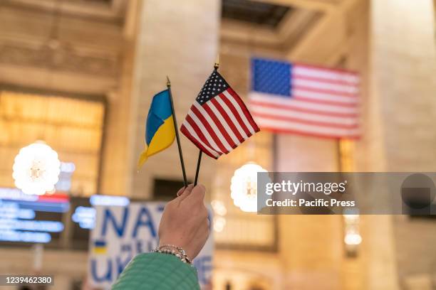Flash mob protests against Russian aggression in Ukraine at Grand Central Terminal.