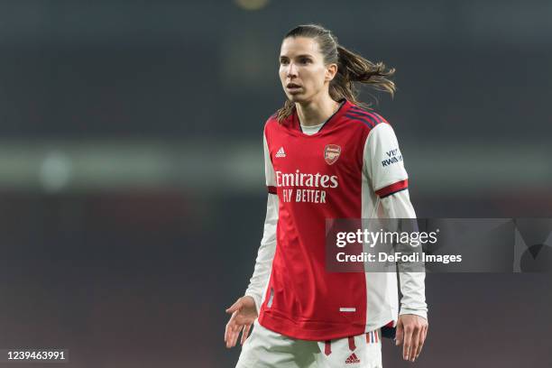 Tobin Heath of Arsenal WFC looks on during the UEFA Women's Champions League Quarter Final First Leg match between Arsenal WFC and VfL Wolfsburg at...